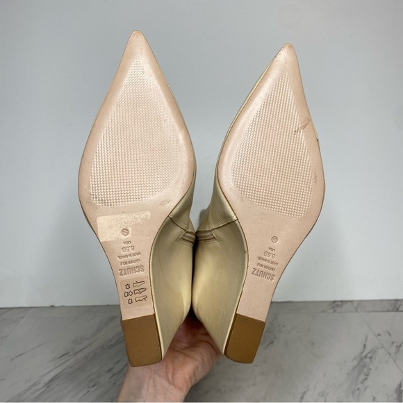 Schutz Asya Up Eggshell Leather Pointy Toe Wedge Tall Boot 8 1/2 B - Picture 15 of 16